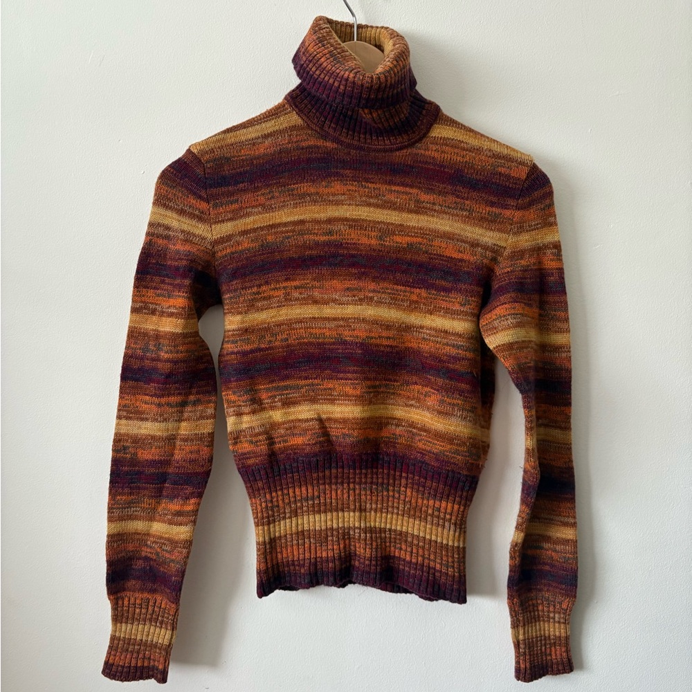 Yves Saint Laurent Warm Toned Striped Turtleneck Sweater